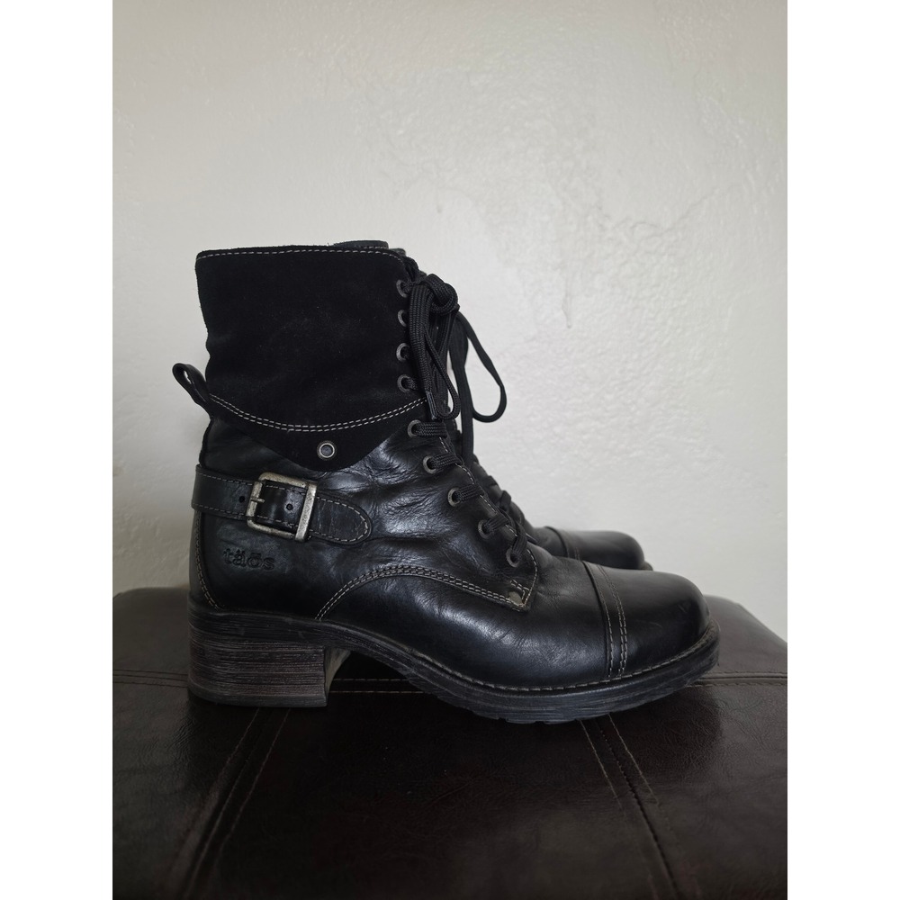 TAOS Crave Leather Vintage Style Boho Grunge Combat Black Boots sz EU 39 US 8.5 - Picture 3 of 10
